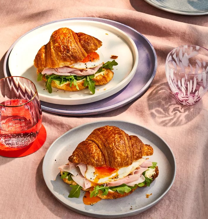 Ham and Egg Croissant Breakfast Sandwich